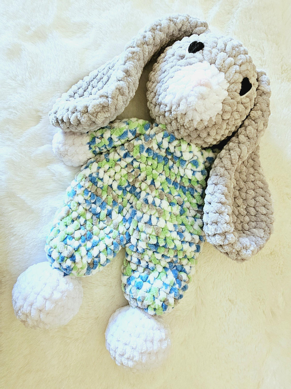Handmade Chenille Bunny Lovey: Crocheted Pajama Plush
