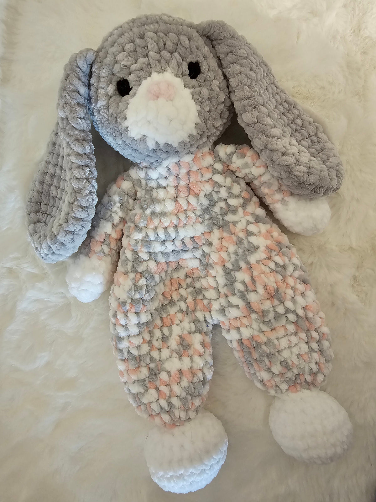 Handmade Chenille Bunny Lovey: Crocheted Pajama Plush